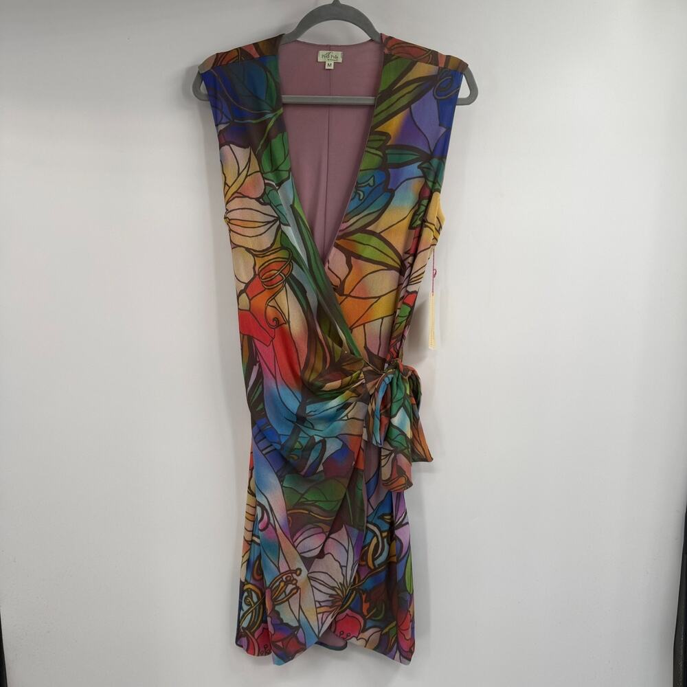 NWT Petit Pois Viviana G Mesh Wrap Dress M Multicolor Floral Lined Tie Waist Y2k